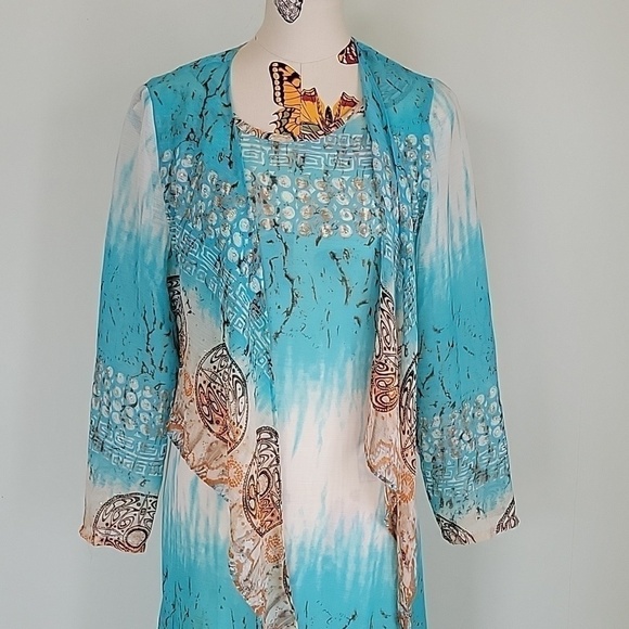 Connies Moonlight Dresses & Skirts - Connie's Moonlight sleeveless dress in browns & blues. With shrug jacket small